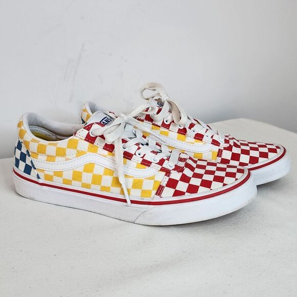 Vans Other - Vans Old Skool Checkerboard Red Yellow Blue Kids Sneakers Youth Size 5.5